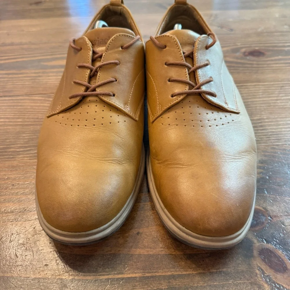 Amberjack Mens Original Oxford Size 12 Tan Leather Dress Shoes Comfort Plain Toe